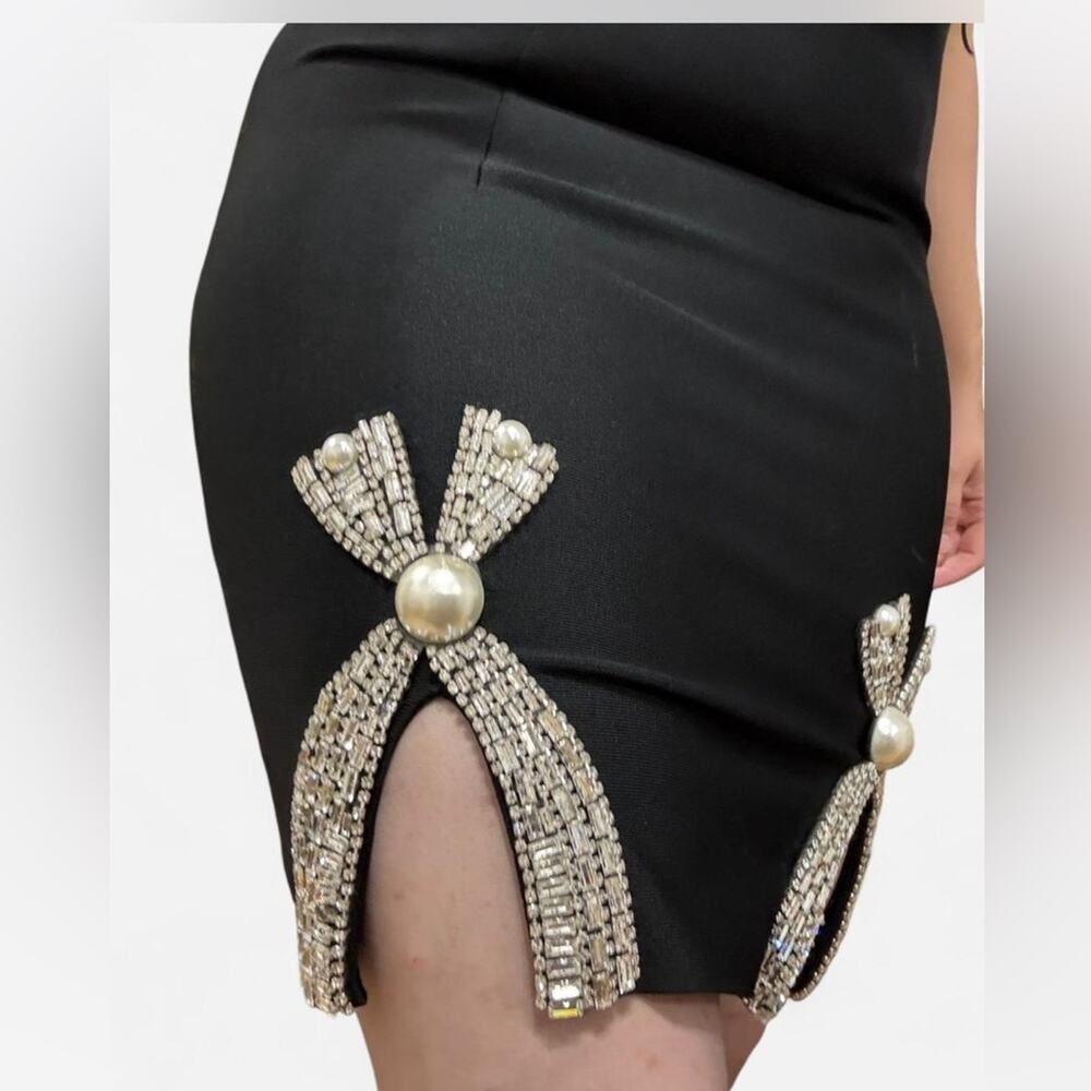 Deep plunge rhinestone mini dress